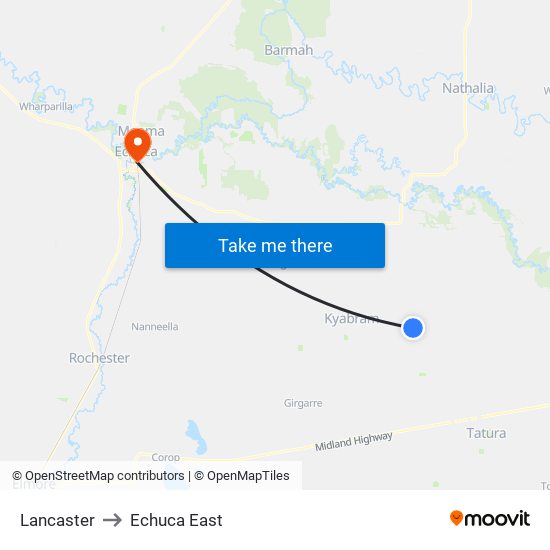 Lancaster to Echuca East map