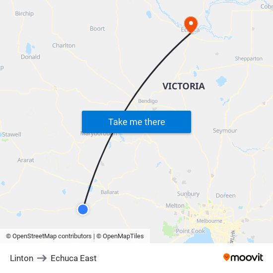 Linton to Echuca East map