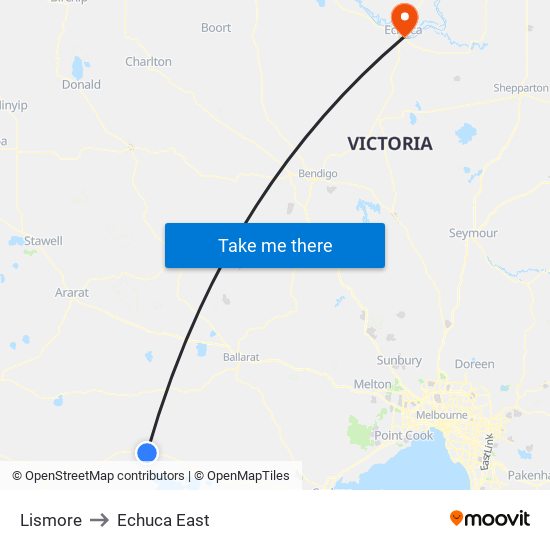 Lismore to Echuca East map