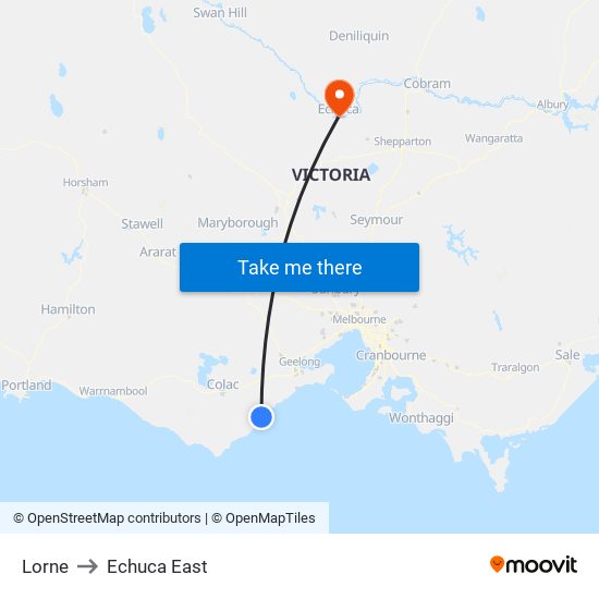 Lorne to Echuca East map