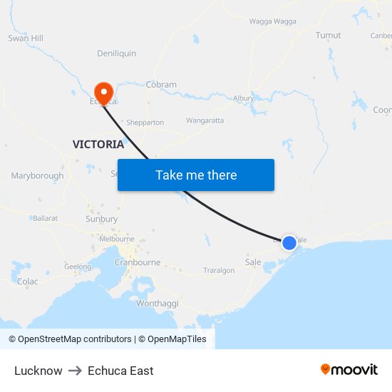 Lucknow to Echuca East map