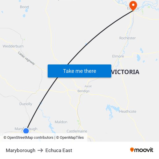 Maryborough to Echuca East map