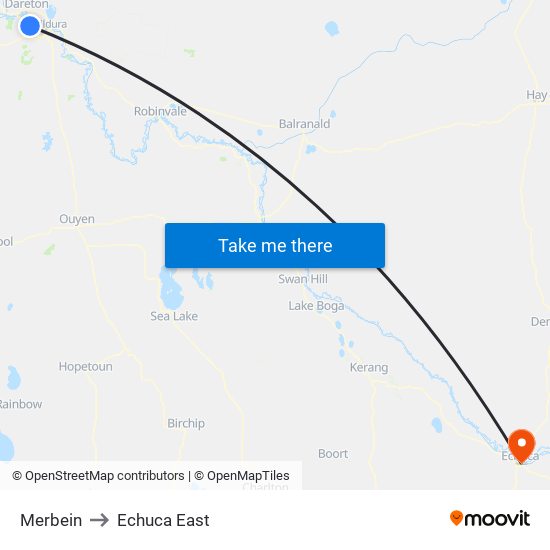 Merbein to Echuca East map