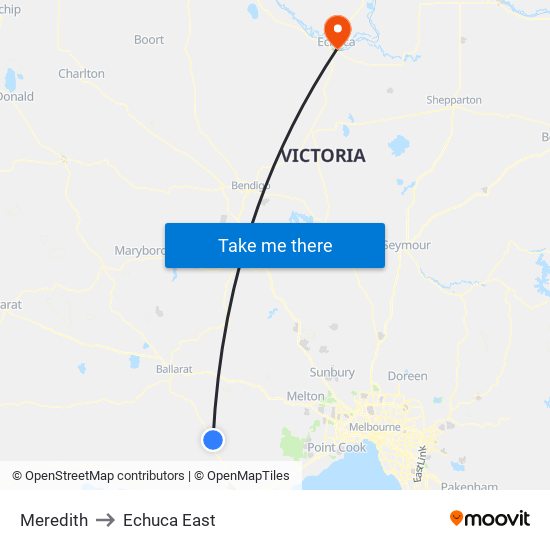 Meredith to Echuca East map