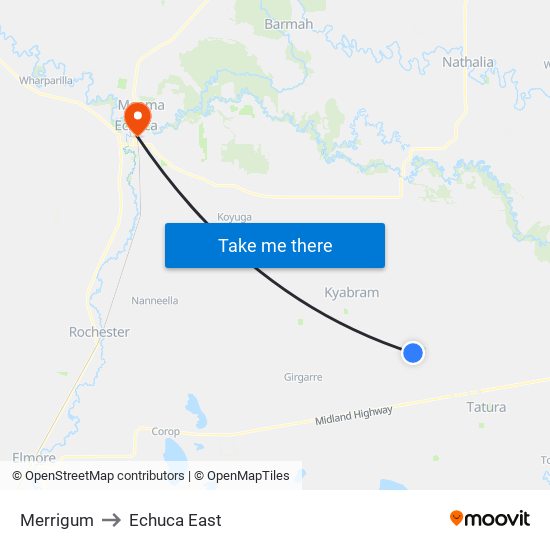 Merrigum to Echuca East map