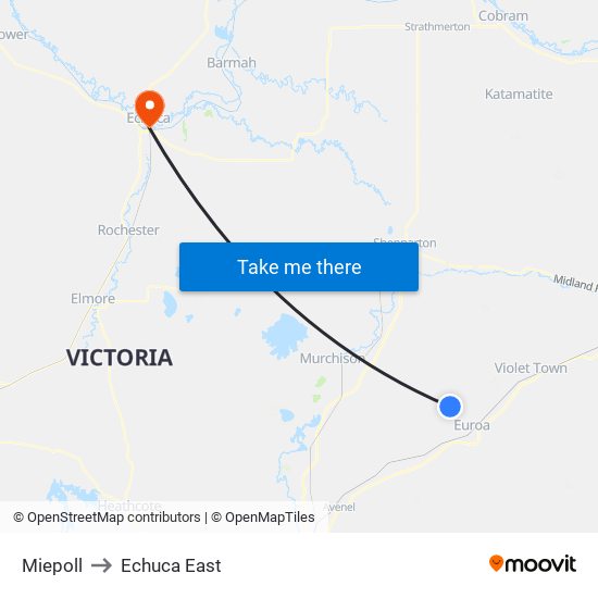 Miepoll to Echuca East map