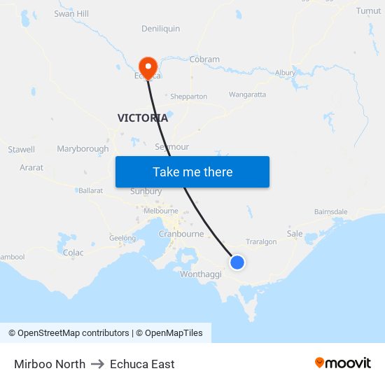 Mirboo North to Echuca East map