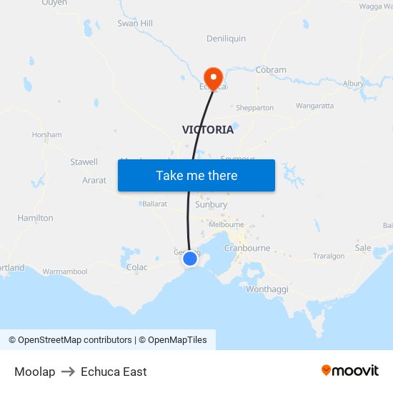 Moolap to Echuca East map