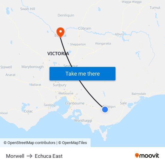 Morwell to Echuca East map