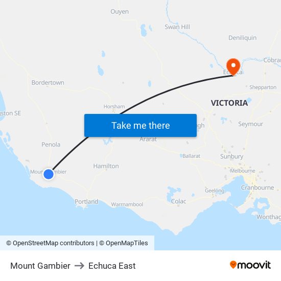 Mount Gambier to Echuca East map