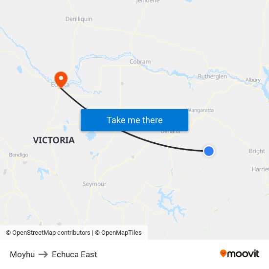 Moyhu to Echuca East map