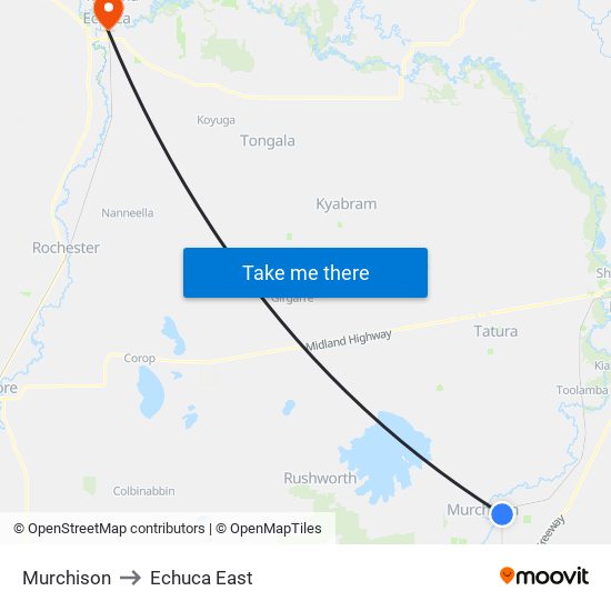 Murchison to Echuca East map