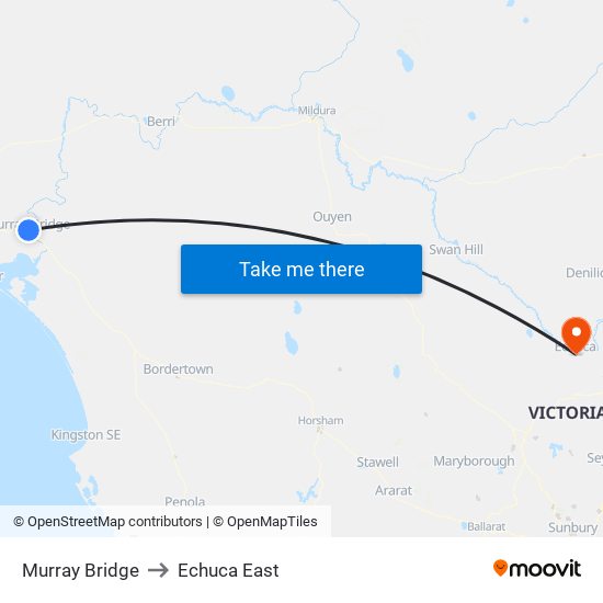 Murray Bridge to Echuca East map