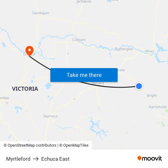 Myrtleford to Echuca East map