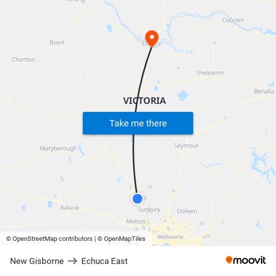 New Gisborne to Echuca East map
