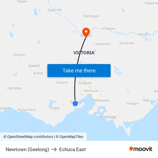 Newtown (Geelong) to Echuca East map