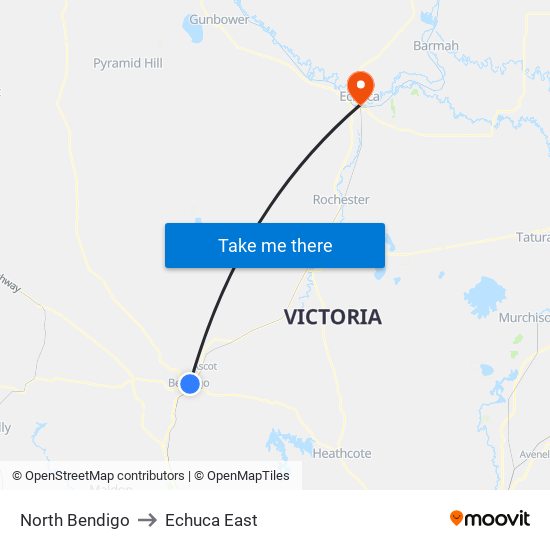 North Bendigo to Echuca East map