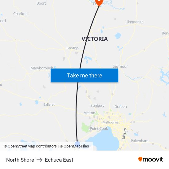 North Shore to Echuca East map