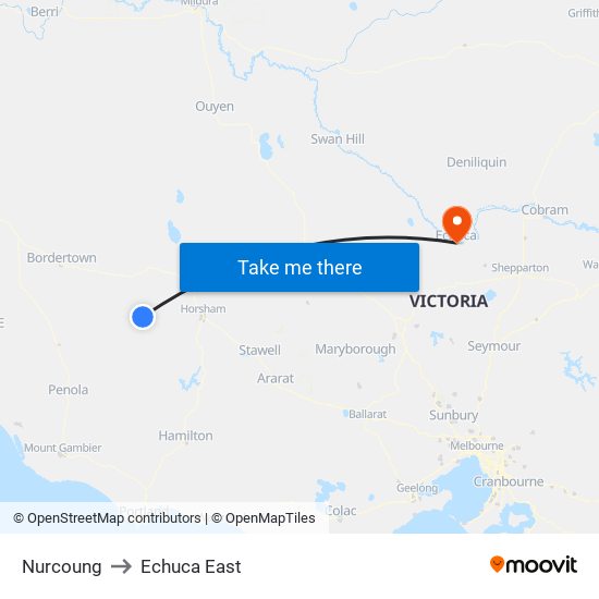 Nurcoung to Echuca East map