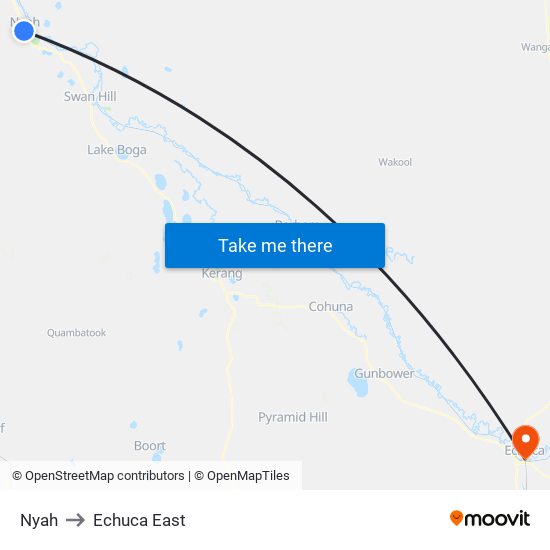 Nyah to Echuca East map