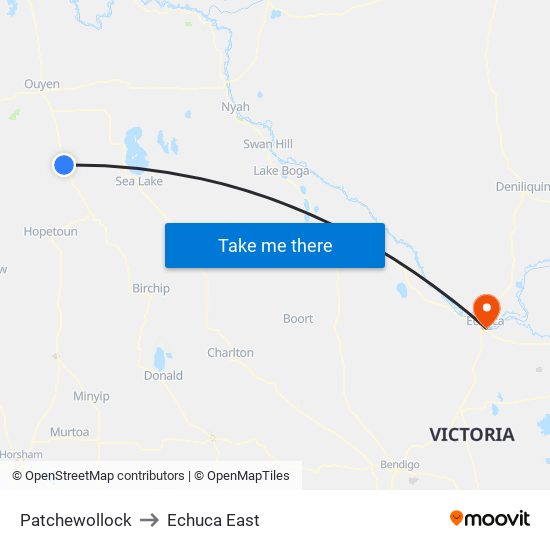Patchewollock to Echuca East map