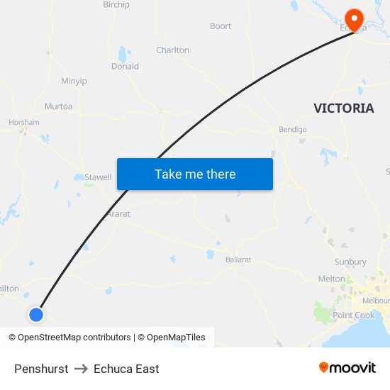 Penshurst to Echuca East map