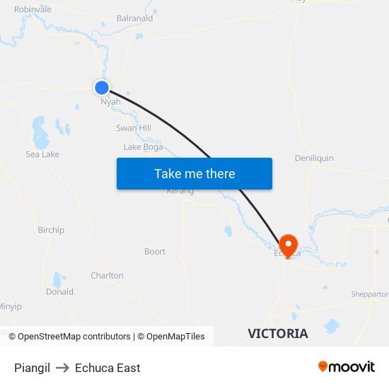 Piangil to Echuca East map