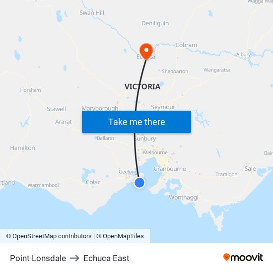 Point Lonsdale to Echuca East map