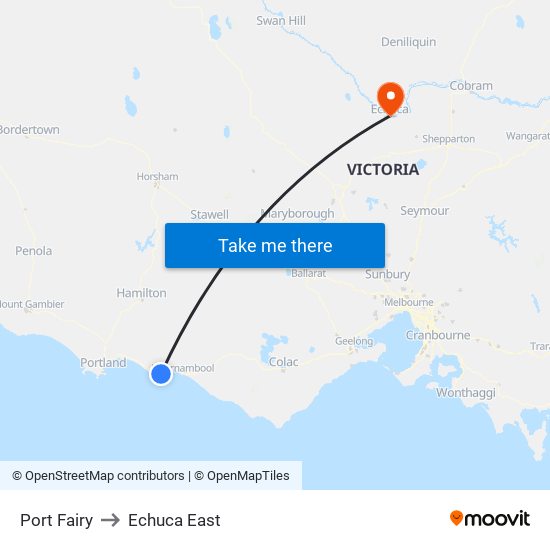 Port Fairy to Echuca East map