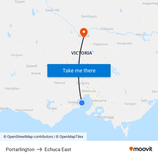 Portarlington to Echuca East map