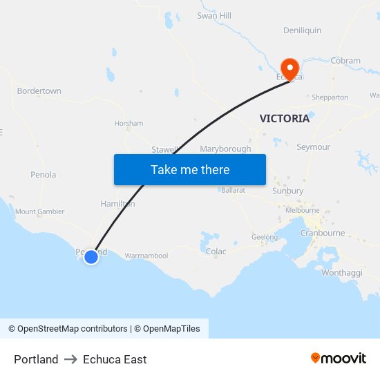 Portland to Echuca East map