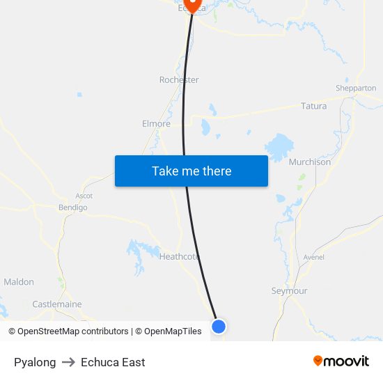 Pyalong to Echuca East map