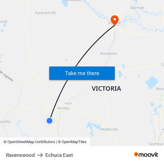 Ravenswood to Echuca East map