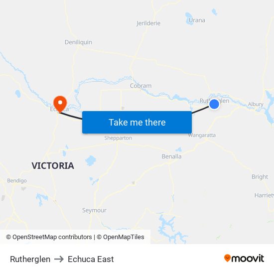 Rutherglen to Echuca East map