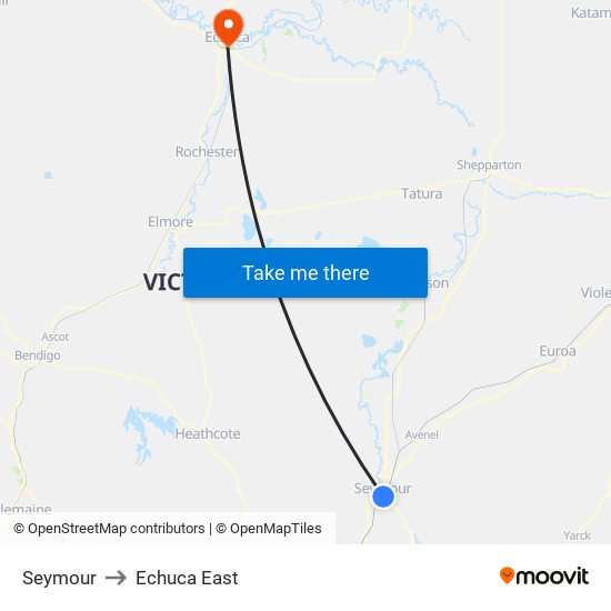 Seymour to Echuca East map