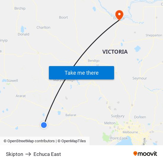 Skipton to Echuca East map