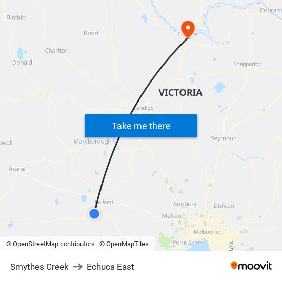 Smythes Creek to Echuca East map