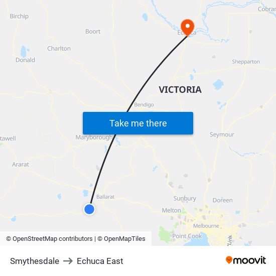 Smythesdale to Echuca East map