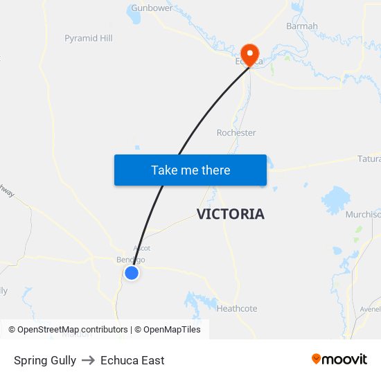 Spring Gully to Echuca East map