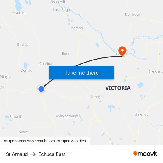 St Arnaud to Echuca East map