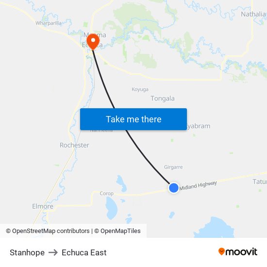 Stanhope to Echuca East map