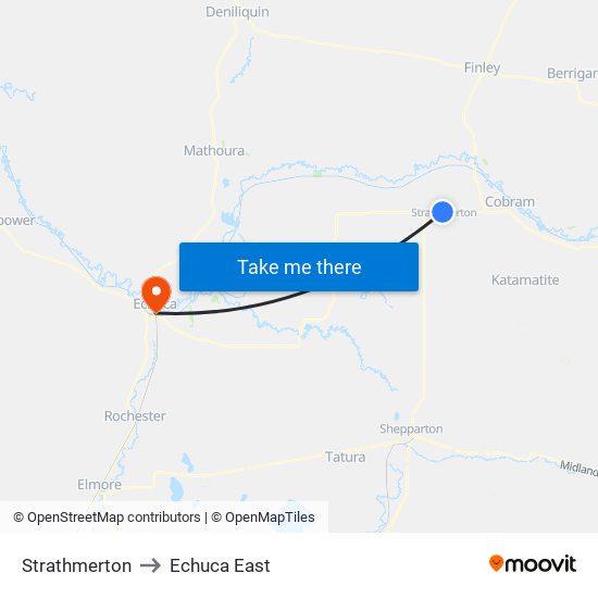 Strathmerton to Echuca East map