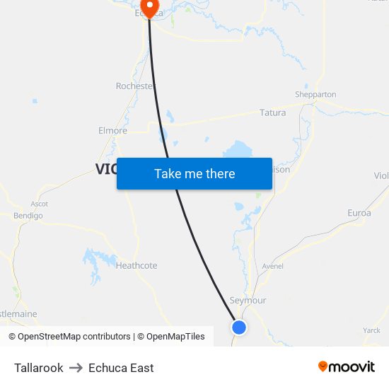 Tallarook to Echuca East map