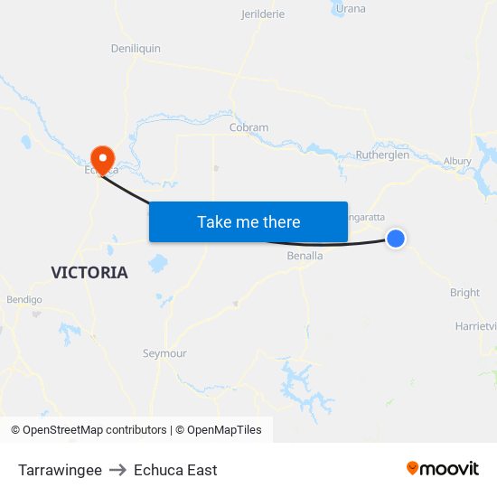 Tarrawingee to Echuca East map