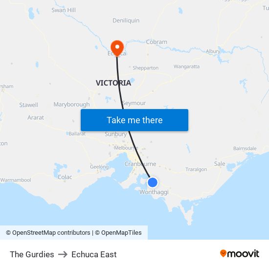 The Gurdies to Echuca East map