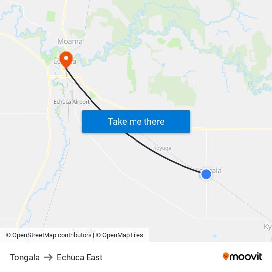 Tongala to Echuca East map