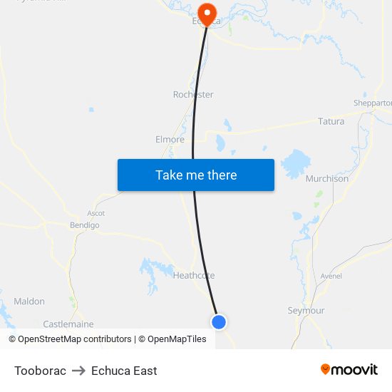 Tooborac to Echuca East map