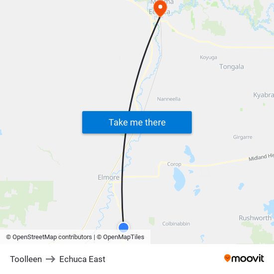 Toolleen to Echuca East map