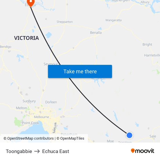 Toongabbie to Echuca East map