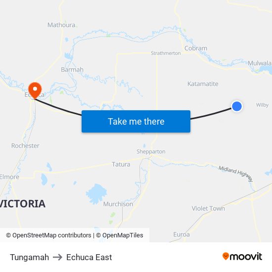 Tungamah to Echuca East map